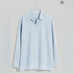 Madewell cotton & linen tulip back hem button down shirt